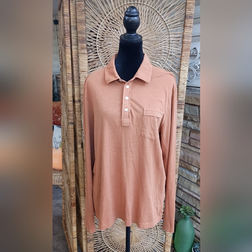 Billy Reids Men's 100% Cotton Tanish Orange Long Sleeve Polo Shirt_large